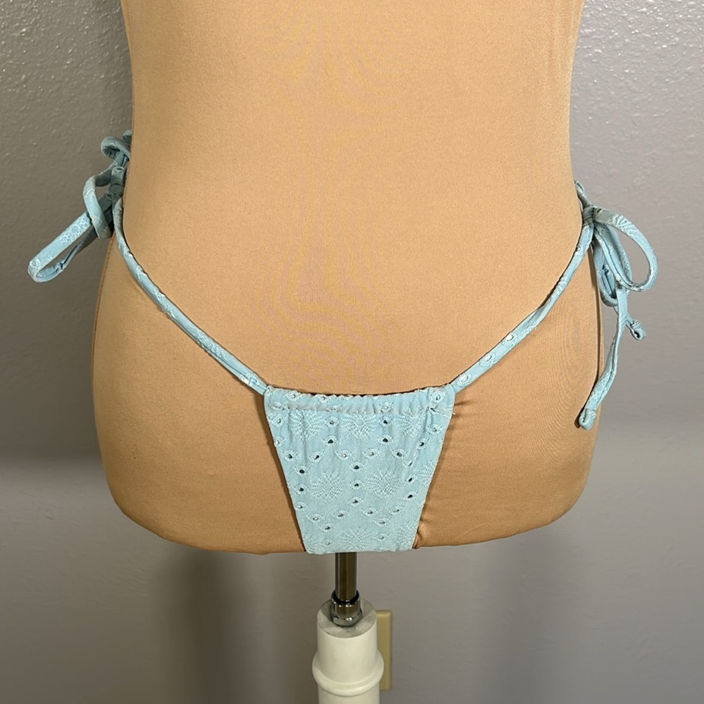 Light Blue pastel Embroidered Cutout criss cross tie micro Bikini XS| coquette - Picture 5 of 6
